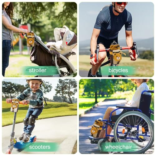 Cute Animals Bike Water Bottle Holder with Shoulder Straps, Universal Cycling Bicycle Drink Cup Cage for Kid's, Cruiser, Scooter, MTB, Road Bike (Bear) - color: Bear