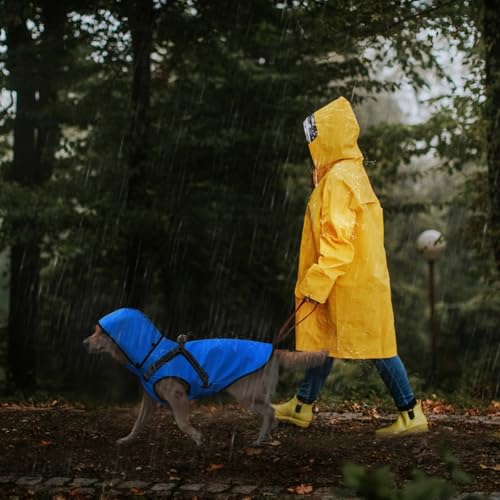 Dog Raincoat Waterproof Dog Hoodie Reflective Doggie Raincoat Hooded Adjustable Rain Jacket for Small Medium Large Dogs Puppies Doggie Black Red Yellow Green (Blue, S) - color: Blue, size: S