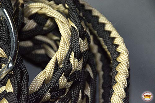 HILASON 1" X 8Ft Braided Poly Barrel Reins Horse Racing Flat Grip Knots - color: Black Tan