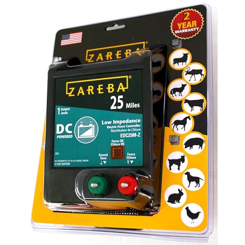 Zareba 25-Mile Battery Operated Low Impedance Electric Fence Charger - for Medium Weed Conditions - Control Horses, Pigs, Cows, Exotics - Keep Wildlife Out - Ideal for Remote Locations - EDC25M-Z - size: Pack of 1