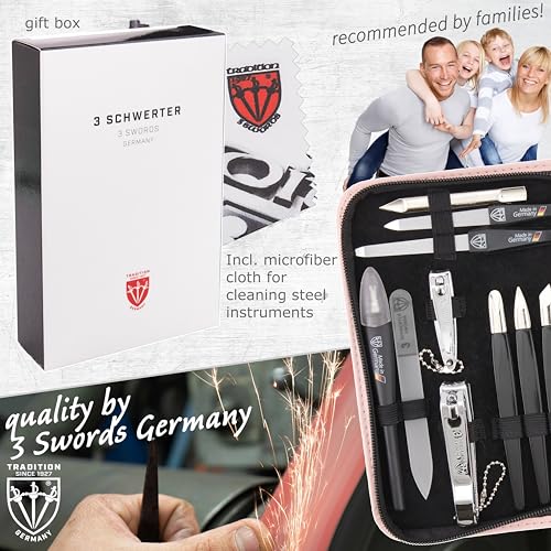 3 Swords Germany - brand quality 16 piece manicure pedicure grooming kit set fashion leather case light pink, Made in Germany - color: LIGHT PINK