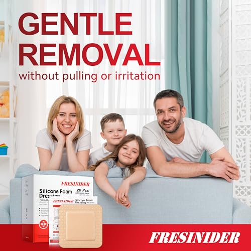 FRESINIDER Silicone Foam Dressing with Adhesive Border – Wound Dressing Bandage – Silicone Foam Pad – Pack of 20 – 3 x 3 Inches Large Waterproof Bandages – Self Adhesive Wound Care and Dressings - color: 3" X 3", 20 Pack
