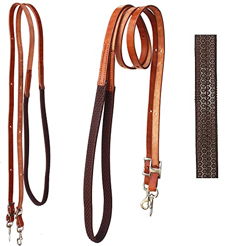 CHALLENGER Horse Western 8' Tan Leather Rubber Grip Contest Barrel Reins Black 805LR11BK - color: Tan/Brown