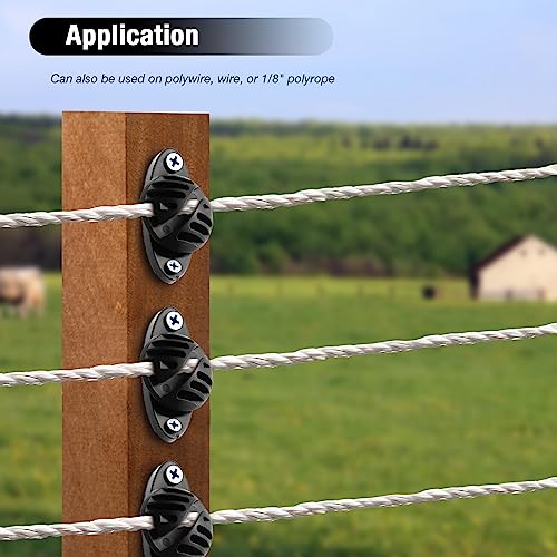 EATAKWARD 100 PCS Electric Fence Insulator with Screws, Black Wood Post polywire insulators, Hemispherical Insulators for Electric Fence Intermediate Bearing Rod, Black, PP