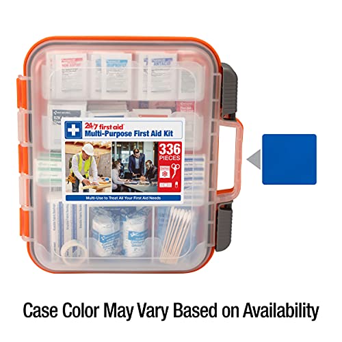 24/7 First Aid OSHA Compliant First aid Kit, All-Purpose 100-Person Emergency First Aid Kit for Business, Home, and Car in Plastic Case with Easy-Slide Latches, 336 Pieces