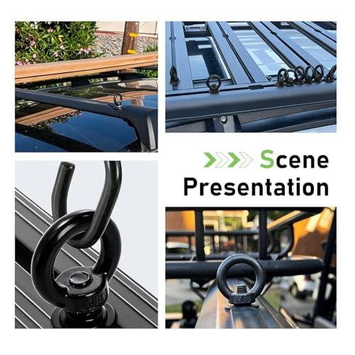 4PCS T Track Mount Tie Down Anchor for Roof Rack, M8 304 Stainless Steel T Bolt Eye Nut Tie Down Ring, Sturdy Heavy Duty Ring Shaped Eye Bolt Anchoring Kit, for Holding Bungee Cord Rope(Black)