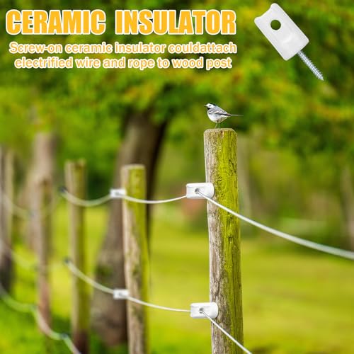 Blulu 50 Pack Ceramic Electric Fence Insulator Heavy Duty Ceramic Porcelain Lag Screw Insulator for Wooden Post Electrical Wire Ground Fencing Agricultural and Ranchers Supplies