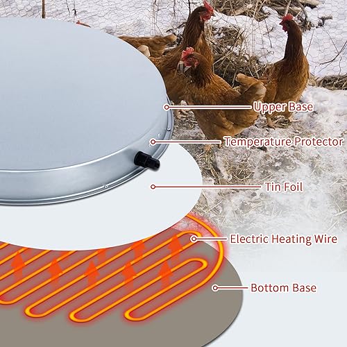 Chicken Water Heater for Winter, Heated Poultry Waterer Base,with Thermostat and 9.8ft Power Cord, Dia.11in - size: 1PACK
