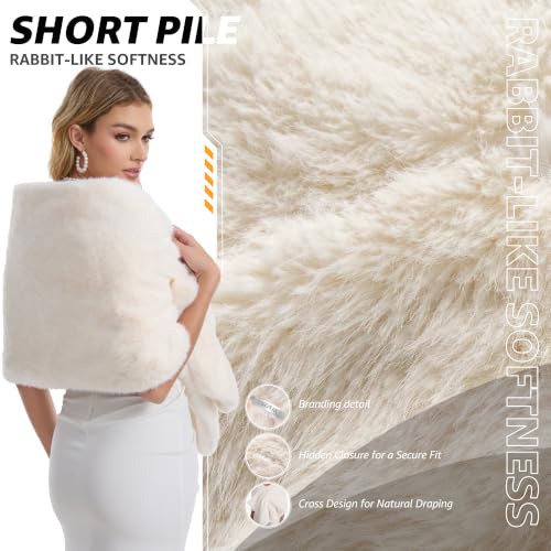 Women's Luxe Short Pile Faux Fur Coat with Shawl Collar - color: Flax