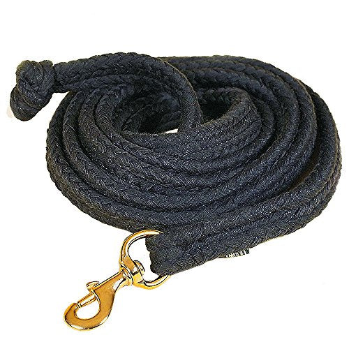Tory Leather Flat Braided Cotton Rope Lead with Brass Snap - color: Black
