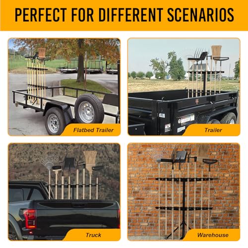Utility Trailer Tool Rack with 8 Rubber Holes with Brackets, Standard Black - color: Standard Black