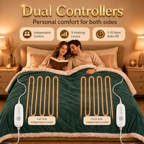 Heated Blanket Electric Blanket Queen Size 84''x90'' with 5 Heating Levels, 10 Hour Auto Shut Off, Machine Washable, Dual Controller Soft Warming Blanket for Couch, Bed, Office - Grass Green - color: 04-grass Green, size: 84''x90''(Queen)