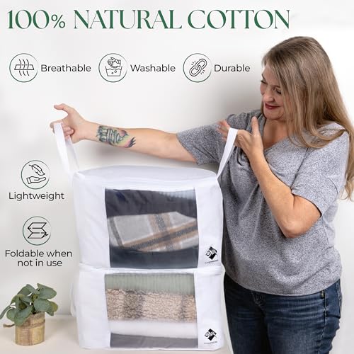 Sweater Storage for Closet – 2 Large Cotton Garment Bags, 30 Cedar Rings, & Mesh Window for Cashmere Sweaters – Wool & Cotton Sweater Organizer by Cashmere Kiwi, 15 x 11 x 9 In - size: Double