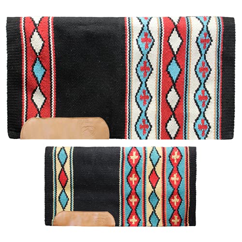 Tahoe Tack 34" x 36" Gemma New Zealand Wool Western Saddle Blanket Pad - color: Black/Orange/Cream/Turquoise/White