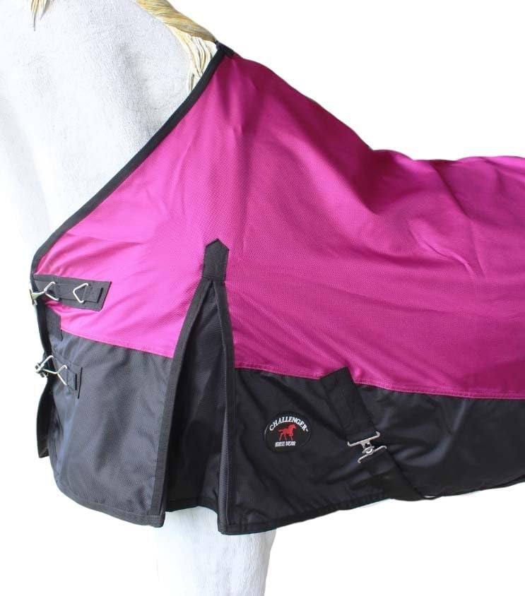 CHALLENGER 1200D Turnout Waterproof Rain Light-Weight Sheet Horse Blanket - color: 라즈베리 / 블랙, size: 72 inches