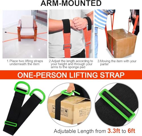 Moving Straps,Adjustable Shoulder Furniture Moving Lifting Strap Easily and Safely for 2 Movers Moving Furniture, Appliances, Mattresses,Heavy Duty up to 800 lbs - color: Orange & Black