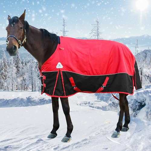 Surcingle Turnout Blankets for Horse,1680D Winter Horse Blanket, 300g / 14oz Warm Filling Liner, Medium Weight Waterproof, Red Horse Blanket for Real Horses,Warm US78 in(EU 145 cm) - size: US78 in(EU 145 cm)