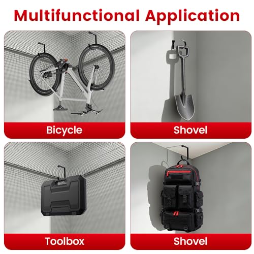 Bike Hooks for Garage Ceiling Mount Rack, Add on Storage Flat Hook, 12 Pack - color: Black-12Pack