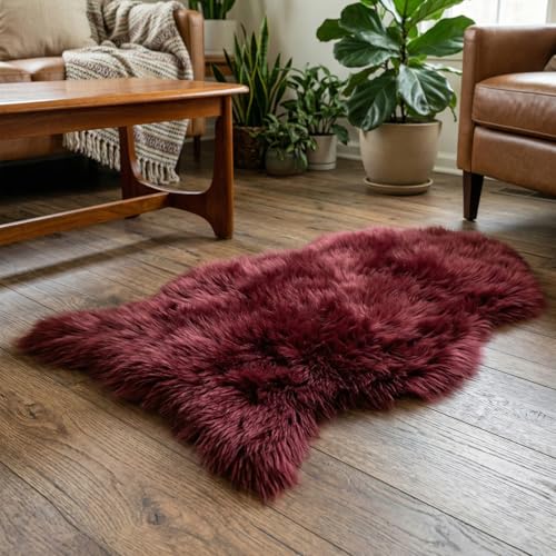 duduta Burgundy Faux Sheepskin Rug 2x3 ft, Fluffy Fur Seat Chair Covers - color: Burgundy, size: 2' x 3'