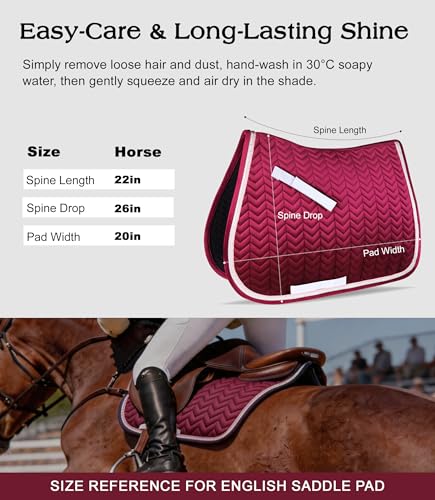 All Purpose Saddle Pad for Horses Wither Relief English Saddle Pad | Contoured Wither Relief w/ Cushioned Padding, Secure Girth Loops & Two-Tone Trim, Ideal for Training, English Riding&Jumping - color: Retro Magenta
