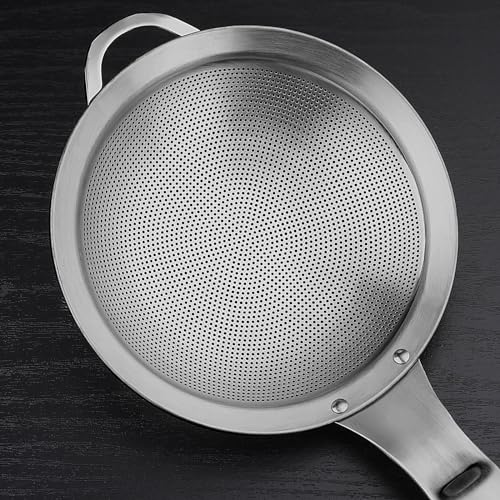 Collfa Punch Hole Sieve Fine Mesh Stainless Steel Small Colander Strainer With Handle Metal Micro Sifter Set of 2 for Kitchen Baking and Food Filter Rice,Tea,Pasta,Flour,Juice,Mini 3.55 and 4.33 Inch