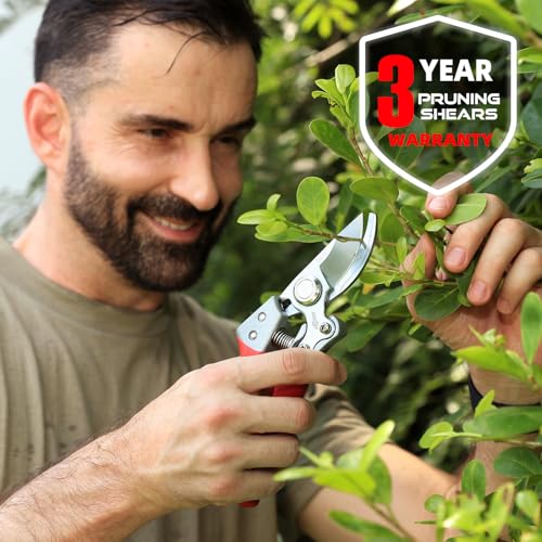 DECERK Professional Bypass Pruning Shears, Ultra Sharp Garden Scissors & Clippers, Effortless 3/4" Branch Hedge Clippers - style: Red Clipper