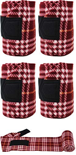 Horse Tack Grooming Leg Set of 4 Polo Wrap Soft Fleece Burgundy Plaid 95EE03 - color: Burgundy Plaid, size: 10' x 5"