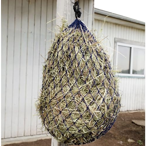 Country Pride Slow Feed Hay Net, 2-Inch Openings to Slow Hay Consumption, Durable Nylon Knit, Holds 3-4 Flakes, Fits Hay Hoop Feeder, Stall and Trailer Use, Promotes Healthy Grazing (Navy Blue) - color: Navy Blue