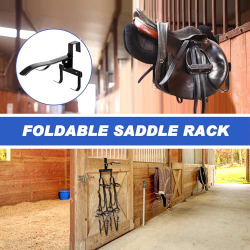 Shinylin 2 Pcs Folding Portable Saddle Rack, Hangs on StallWalls or Doors, Removable Horse Saddle Rack Stand