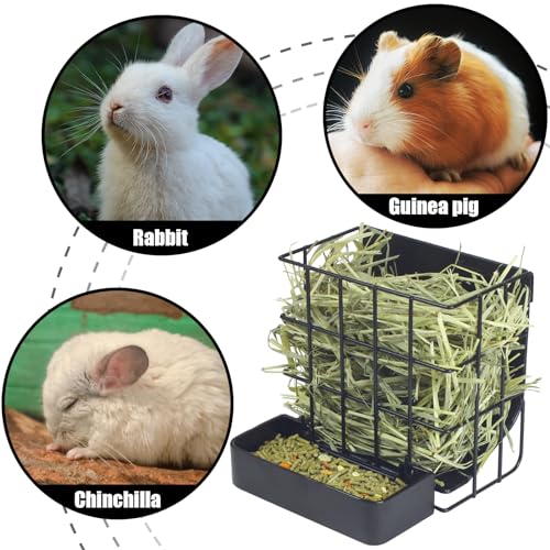 Rabbit Hay Feeder Guinea Pig Hay Feeder, Hay and Food Holder with Hook Heavy-Duty Metal Frame Hay Rack,for Bunny, Guinea Pigs,Chinchillas, Comes with Two Multifunctional Zippers-6.8x6.7x6.6inch - color: Black, size: 1 piece Small