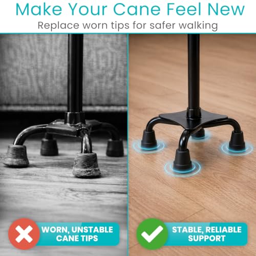 Vive Quad Cane Tips - Heavy Duty 1/2 inch Replacement Rubber Foot - Black | Attachment Base Grip - Accessories for Walking and Standing Stick - Durable End for Women, Men, Seniors, Elderly - style: 1/2 inch (4 Pack)