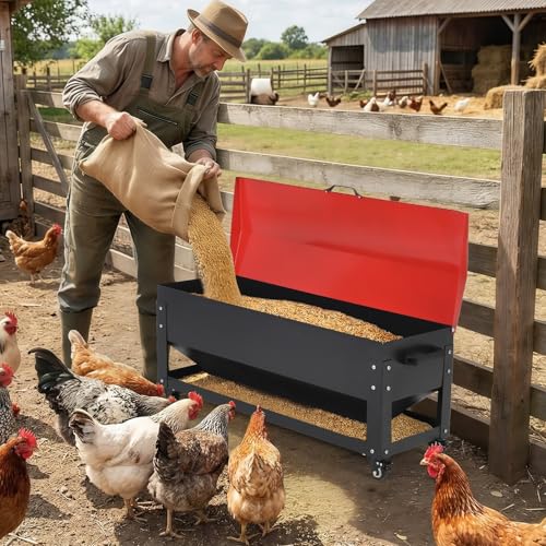 Garvee Metal Chicken Feeding Box, 120 lbs Large Capacity, Portable Feeder - size: 120 lbs