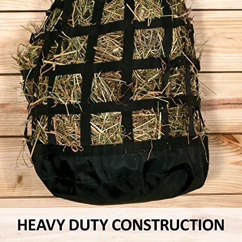 Dura-Tech 3 Hole Half Bale Net Hay Bag for Horses | Horse Feeding Solution | Fits Half a Bale | Non-Frustrating 3" Holes | Easy Close Top | Heavy Duty Construction | Color Black