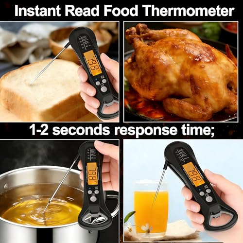 Instant Read Meat Thermometer, Waterproof Digital Food Thermometer | Backlit LCD Display, Long Probe, Fast Accurate Temperature Reading for BBQ, Grill, Candy & Oil Cooking (°C/°F)