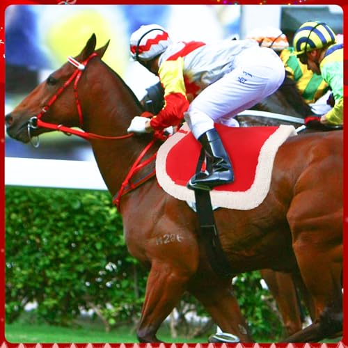 Abbylike Christmas Horse Saddle Pad Red Green Santa Saddle Pad with Faux Fur Trim for Horses, Dressage, Jumping & Training