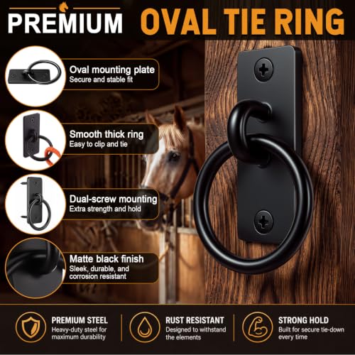 Fumete 8 Pcs Horse Tie Rings, Solid Steel Cross Tie Rings with Screws & Expansion Anchors, Wall Mount for Barn Stall Fence Concrete Trailer Grooming, Cross Tying & Tethering, Black (Square) - style: Square