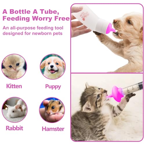 Pet Feeding Nipple with Syringe, Soft Silicone Nursing Pet Feeding Bottle, Ventilation Valve Resistant Tearing for Puppies, Kittens, Rabbit, Small Wildlife (L Nipple,Pink) - color: Pink-L Size