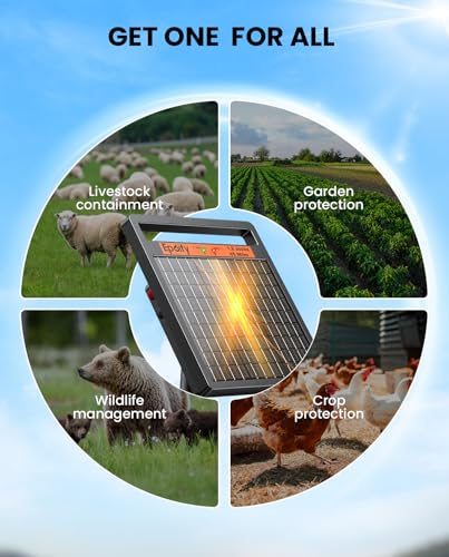 Solar Electric Fence Charger LD02, 1.2J for Farms & Remote Pastures | Long Range 45 Miles • High-Efficiency 8W Solar Panel • 10000mAh Battery • Magnetic Control Switch • Built-in Fault Alarm - color: Black