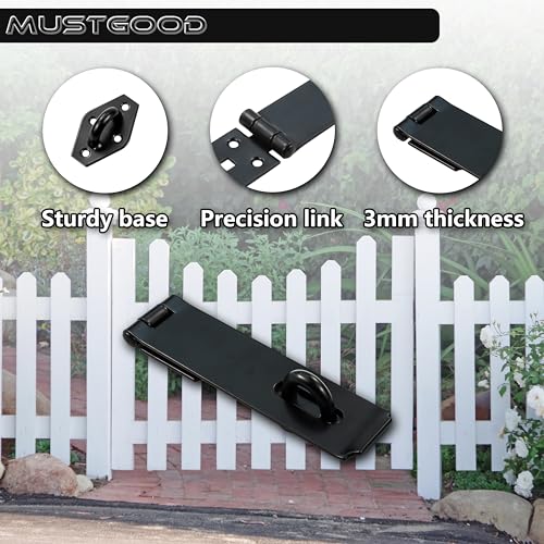 Heavy Duty Gate Lock, 7-3/4" Extra Thick Steel, Padlock Clasp, hasp Latch, shed Door Latch, Black