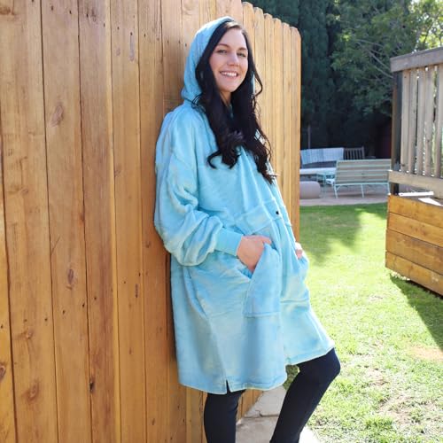 Catalonia Oversized Blanket Hoodie, Wearable Fleece Blanket Sweatshirt - color: Blue / Fleece