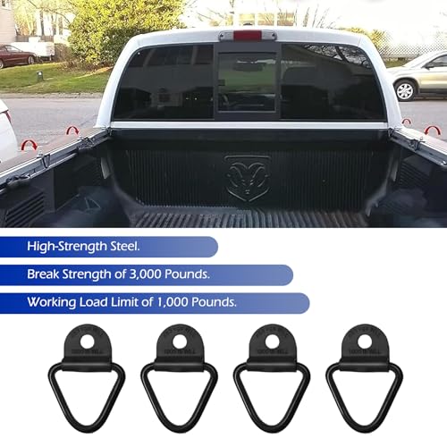 4 PCS Truck Bed Tie Down Anchors Rings, Heavy Metal V Tie Down Anchors, Multifunctional Rustproof Fixing Rail Accessory, Suitable for Most Off-Road Vehicles, Trucks (Black)