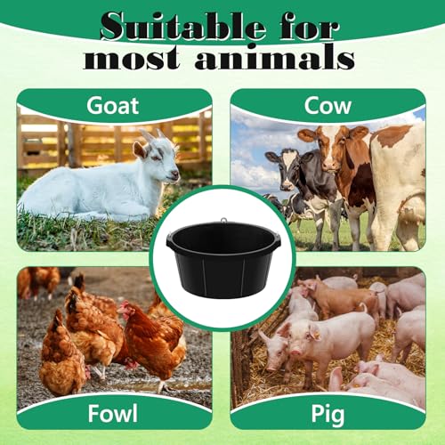 Maxdot 3 Pcs Corner Feed Pan Rubber Tub with Hanging Hooks 6.5 Gallon/26 Quart 90° Fit Coop Horse Feeder Trough 8.3 x 17.7 in Feed Pan for Poultry Goats Horses Dog Animal Livestock Feeding