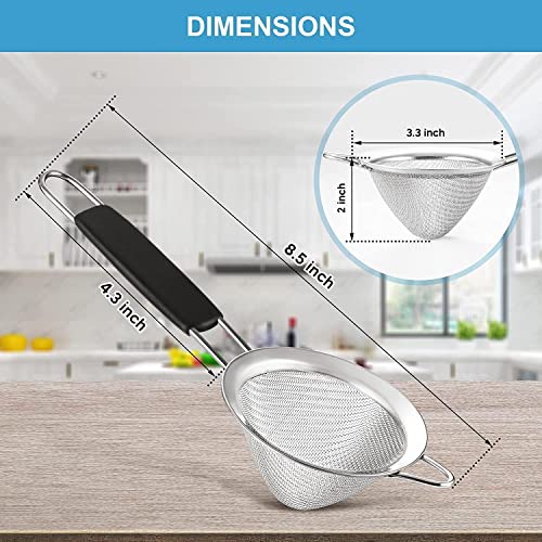 Fine Mesh Strainer - 3.3 Inch Conical Sieve - Tea Strainers for Loose Tea, Coffee Strainer, Food Strainer, Juice Strainer, and Much More!