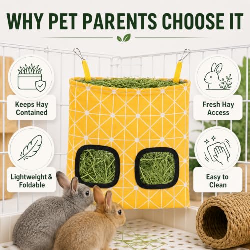 Rabbit Hay Feeder, Guinea Pig Hay Holder & Bunny Hay Feeder – Durable Hanging Hay Bag for Rabbits Chinchillas Guinea Pigs Bunnies – Chew-Resistant Hay Holder for Small Animals (Chessboard) - color: Chessboard