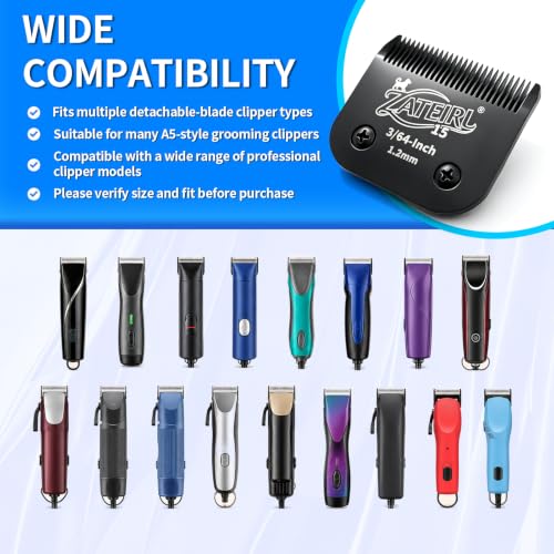 Size 15 Detachable Pet Grooming Clipper Blade with Steel Cutter, 3/64 Inch (1.2 mm) Cut Length, Black, Compatible with Andis, Oster A5, Wahl KM10, 3 Pack - color: Black, size: 15# 1.2mm - 3 Pack