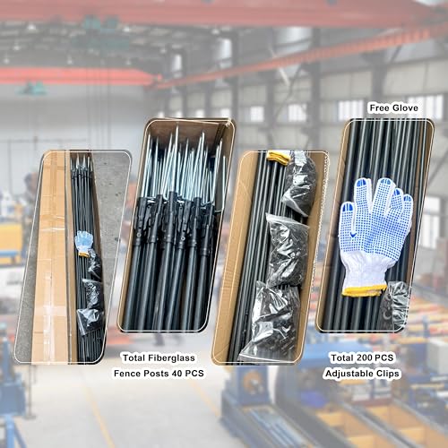 76 Inches High Fiberglass Step-in Electric Fence Portable Posts with Double Spikes - 40 Posts Come with 200 Clips - size: 76 in x 40 x 2 stake