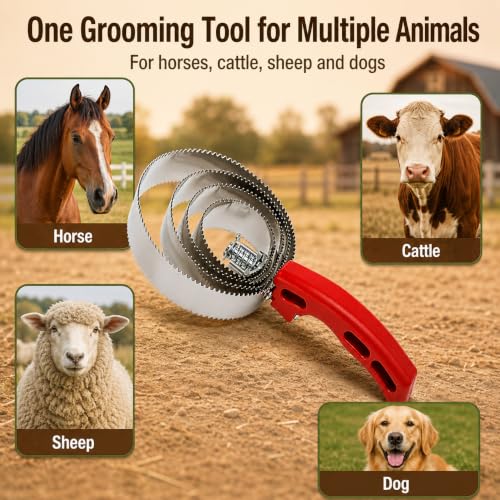 4-Ring Horse Curry Comb, Reversible Stainless Steel Shedding Scraper - color: Metal Curry Comb
