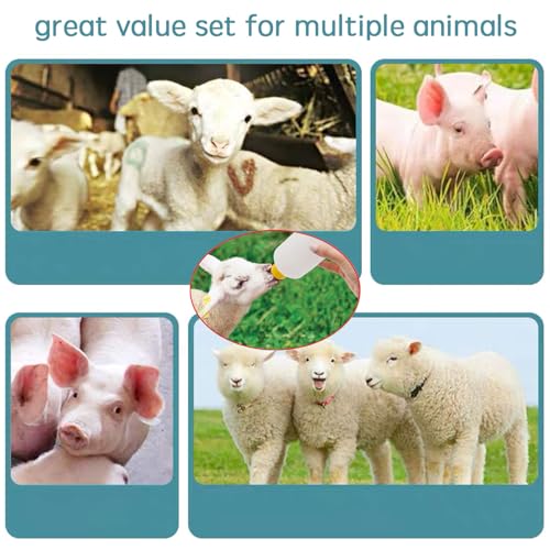 Goat Feeding Bottle Set, 2Pcs 400 ml Lamb Nursing Bottles with 10Pcs Pritchard Nipples, Livestock Baby Bottle for Feeding Sheep Goat Lamb Puppy, Plastic and Silicone Material