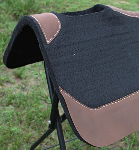 CHALLENGER 32" Horse Western Contoured Wool Felt Therapeutic Saddle Pad 3981 - color: Black with Brown Wear Leather, size: 30" Spine x 15" Drop, 3/4" Thick