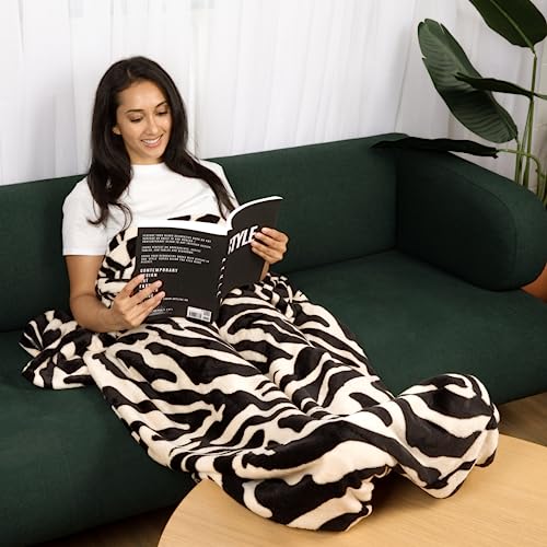 50" x 70" Zesty Zebra Foot Pocket Blanket Non-Electric - color: Zesty Zebra